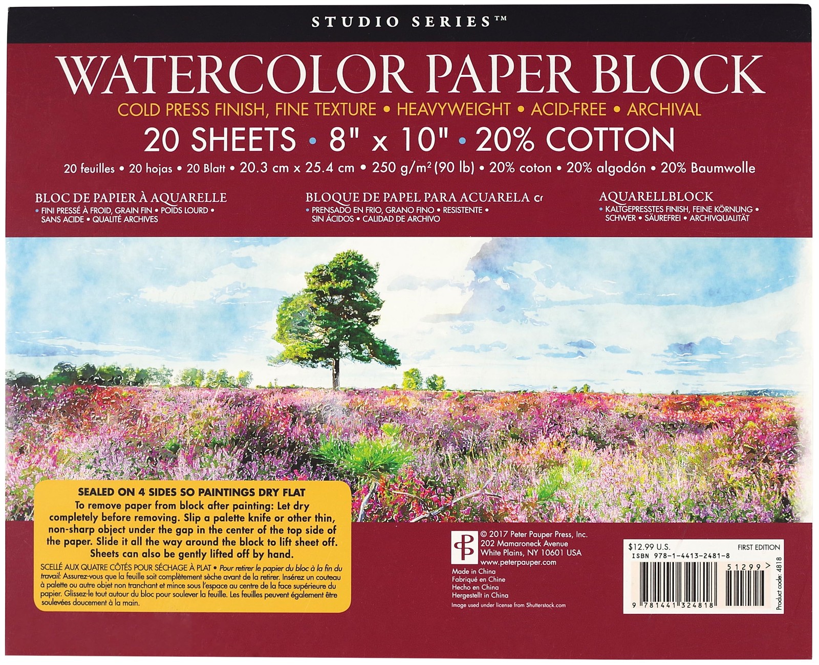 8×10 Inch Studio Series Watercolor Block 250 GSM 90lb Cold Press Art Paper