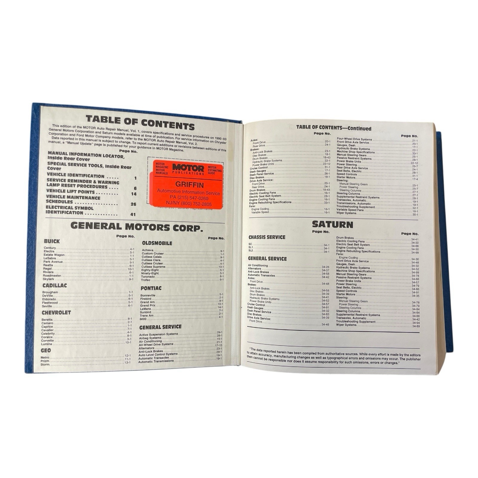Motor Auto Repair Manual 1993 56th Edition Professional Service Trade Edition
