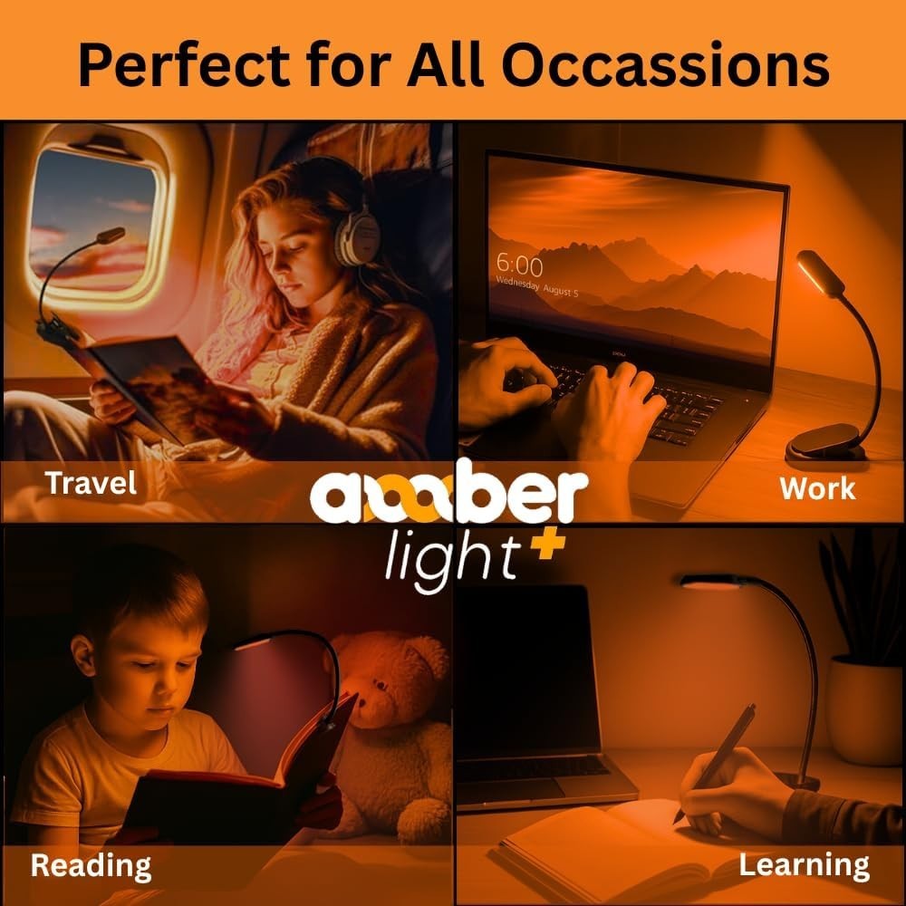 Rechargeable Amber Reading Light – Blue Light Blocking, Perfect Gift for Readers
