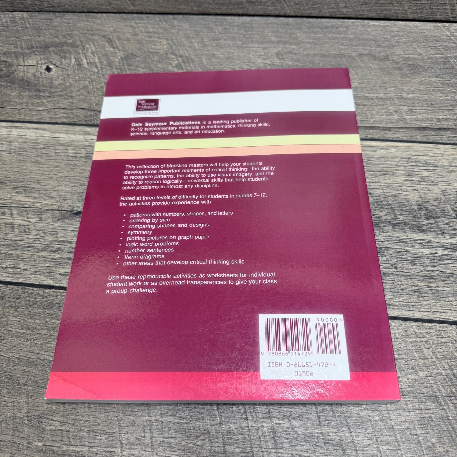 Critical Thinking Activities Patterns Imagery Logic Dale Seymour 1990 Grades