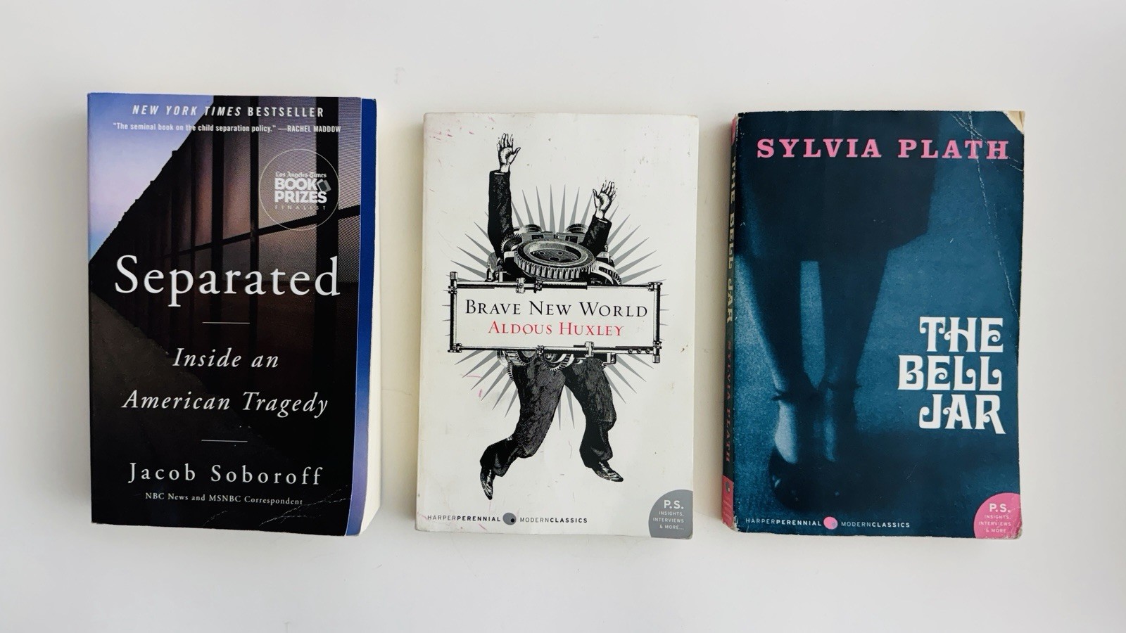 Lot of 3 Modern Classic Paperback Books Brave New World Bell Jar Separated, Good