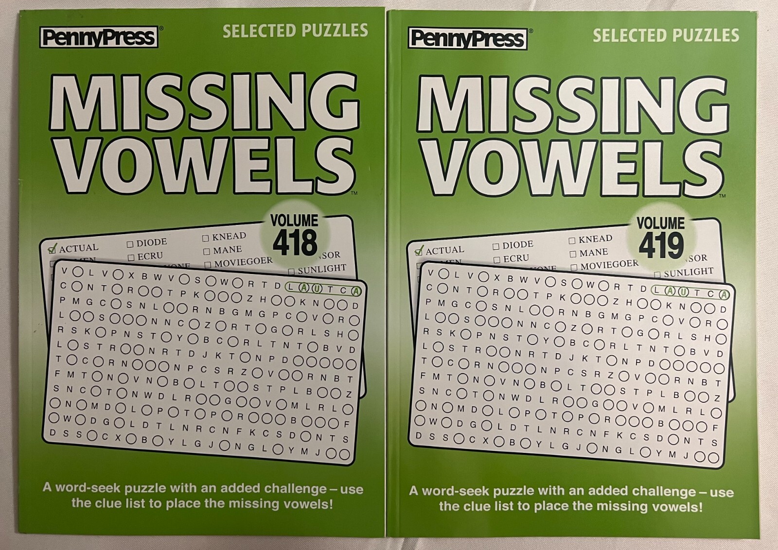 Lot of (2) Penny Press Selected Puzzles Missing Vowels *Volumes 418 & 419