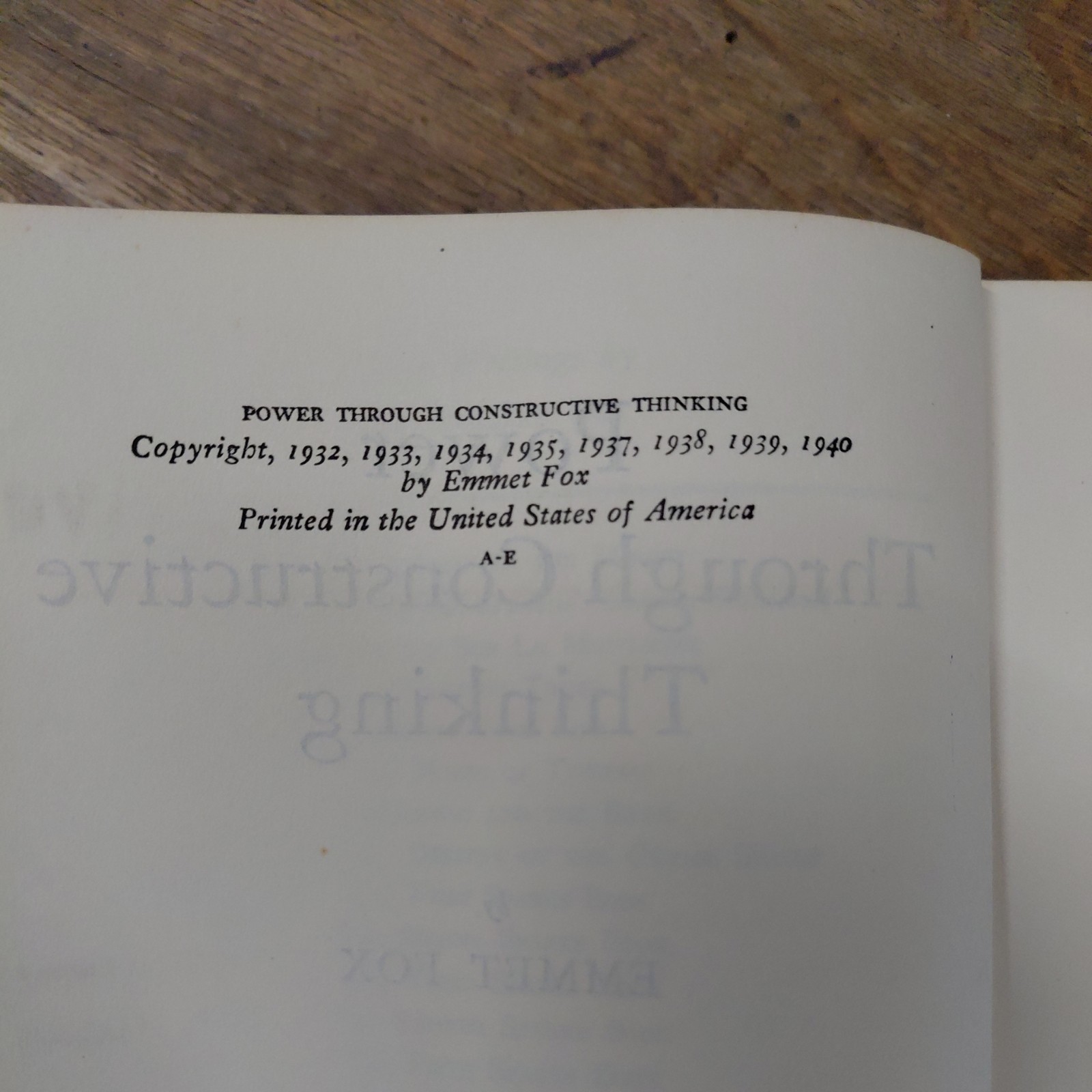 Power Through Constructive Thinking Emmet Fox 1940 Printing Hardcover