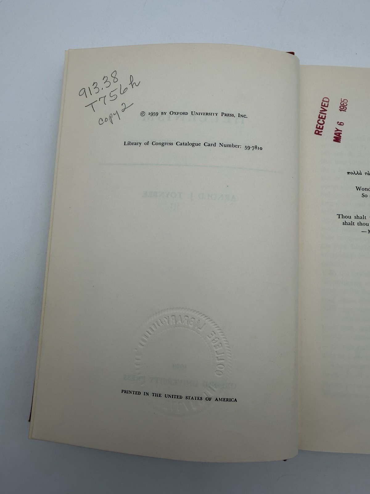 1959 Hellenism The History of a Civilization Arnold Toynbee OUP HC