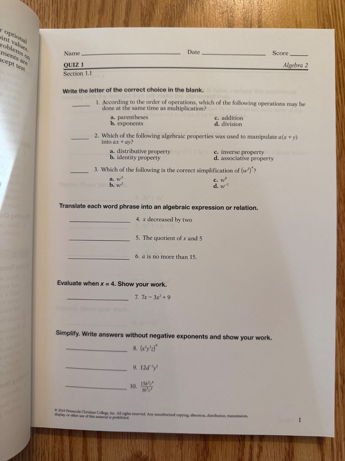Abeka Algebra 2 Textbook, Solution Key, Quiz/Test Key