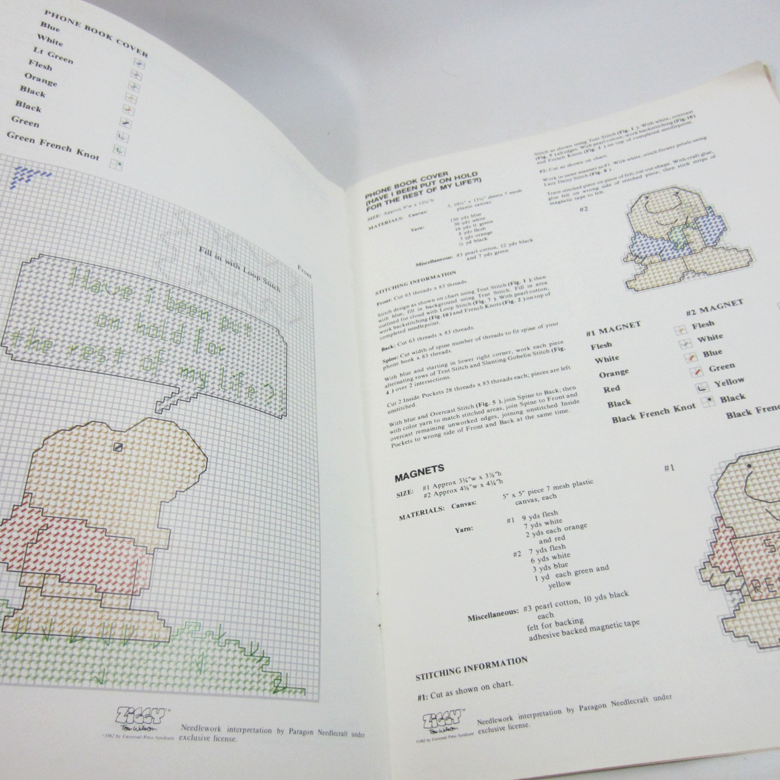 ZIGGY Paragon Needlework Pattern Leaflet #2006 X-Stitch 1982 Plastic Canvas