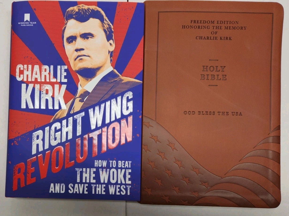 Charlie Kirk Book Lot Right Wing Revolution & God Bless The USA Bible Trump MAGA