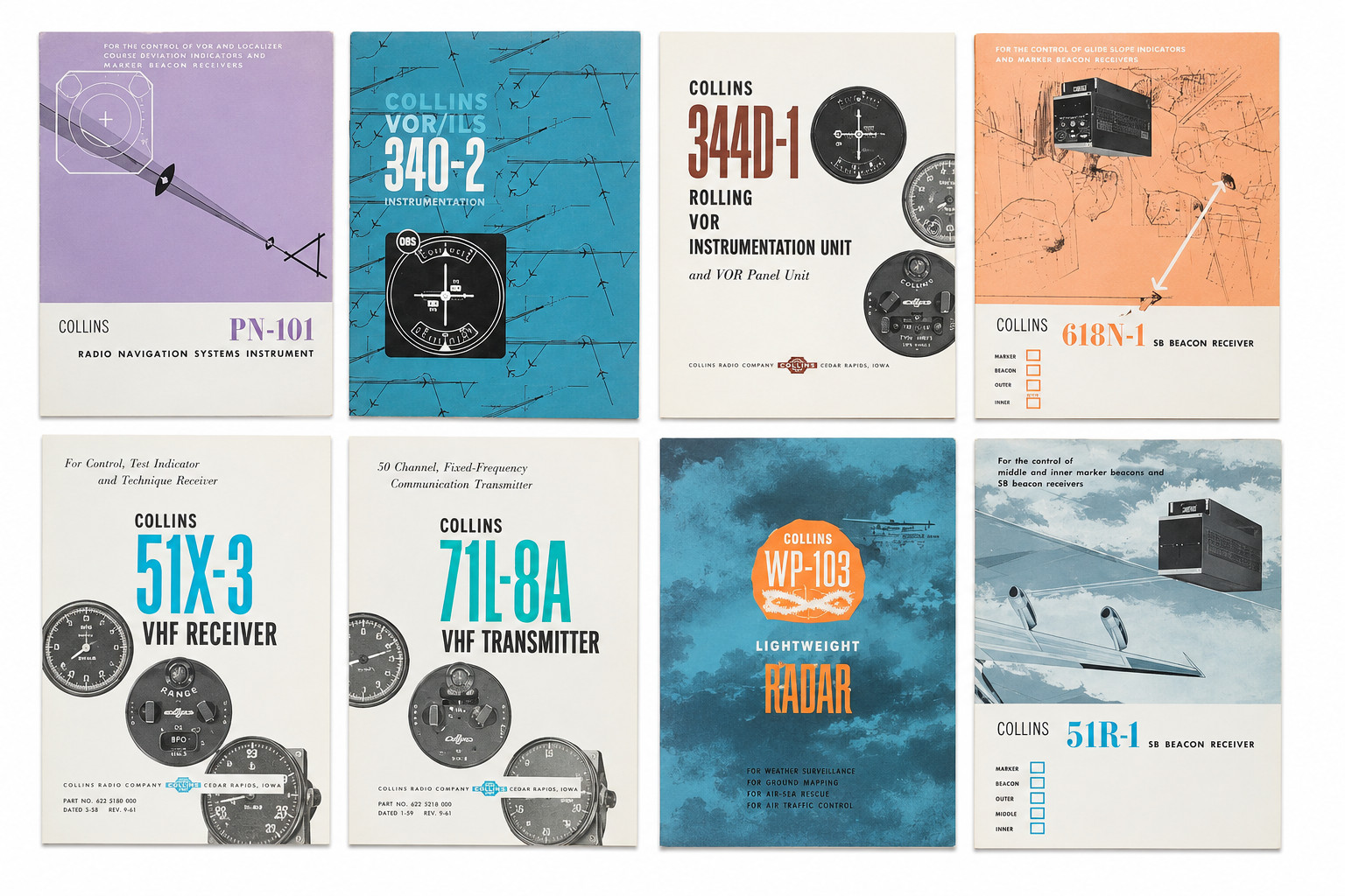 Vintage Collins Aviation Ephemera Lot PN-101 340D-1 711-8A WP-103 Radar Brochure