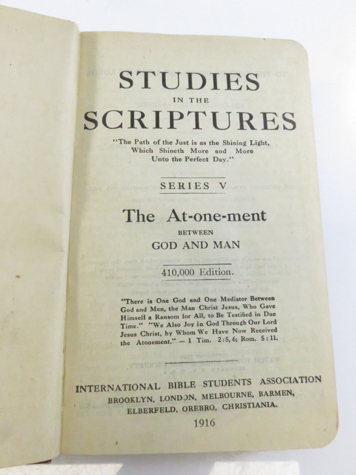 Studies in the Scriptures V At-one-ment Between God and Man 1916 IBSA Book