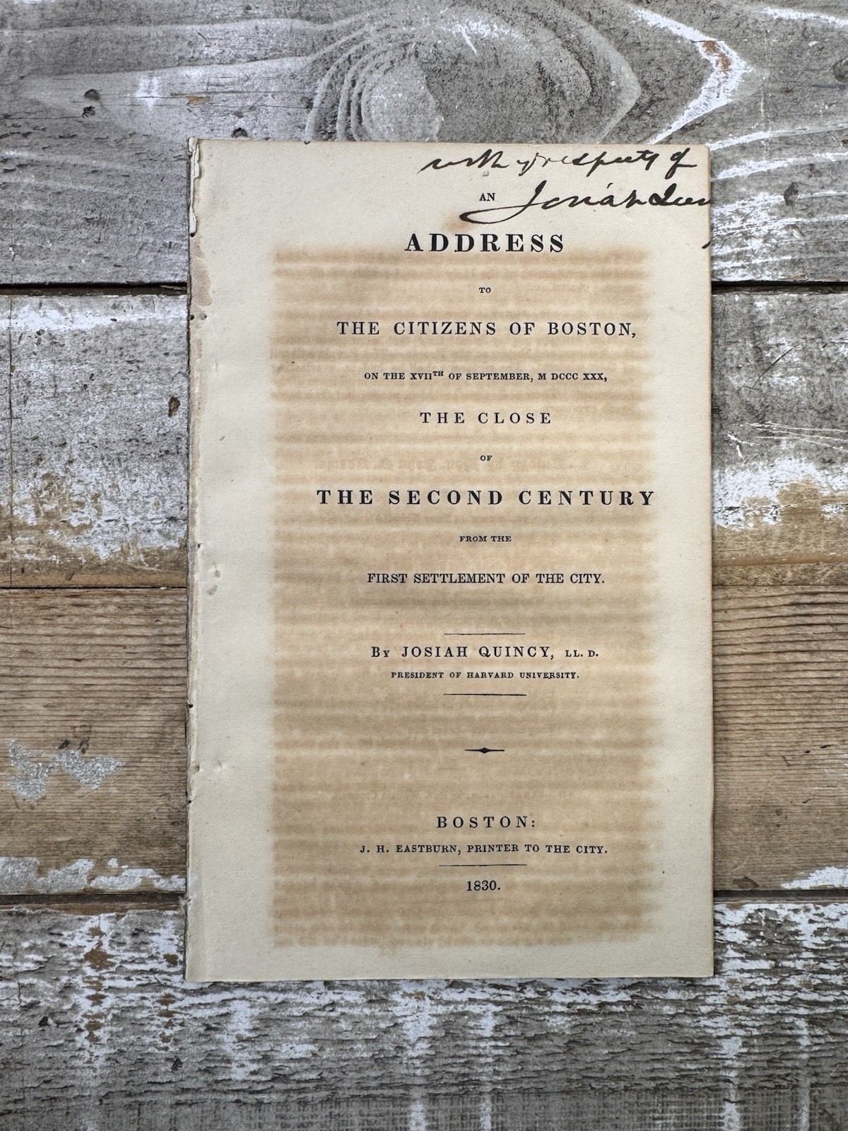 1830 Pamphlet “An Address to the Citizens of Boston” Josiah Quincy, SIGNED