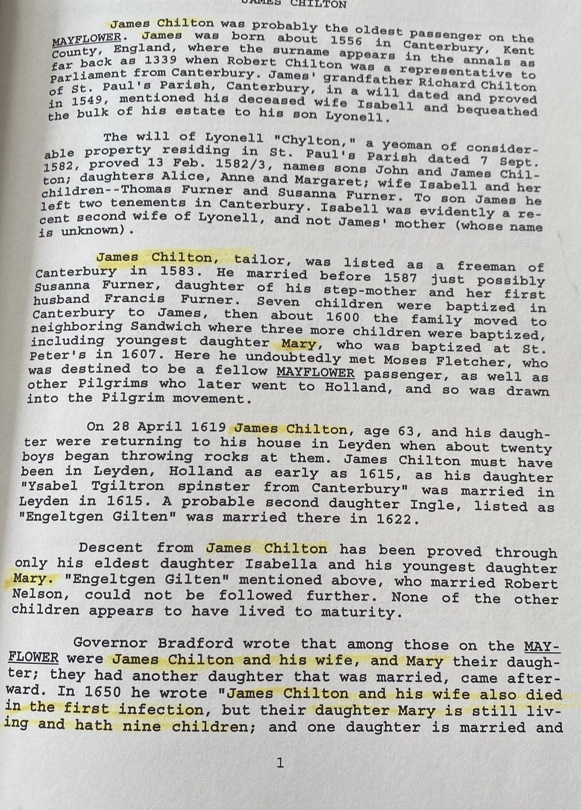 Mayflower Families Through Five Generations Vol. 15, 1997 ed. J. Chilton/R. More