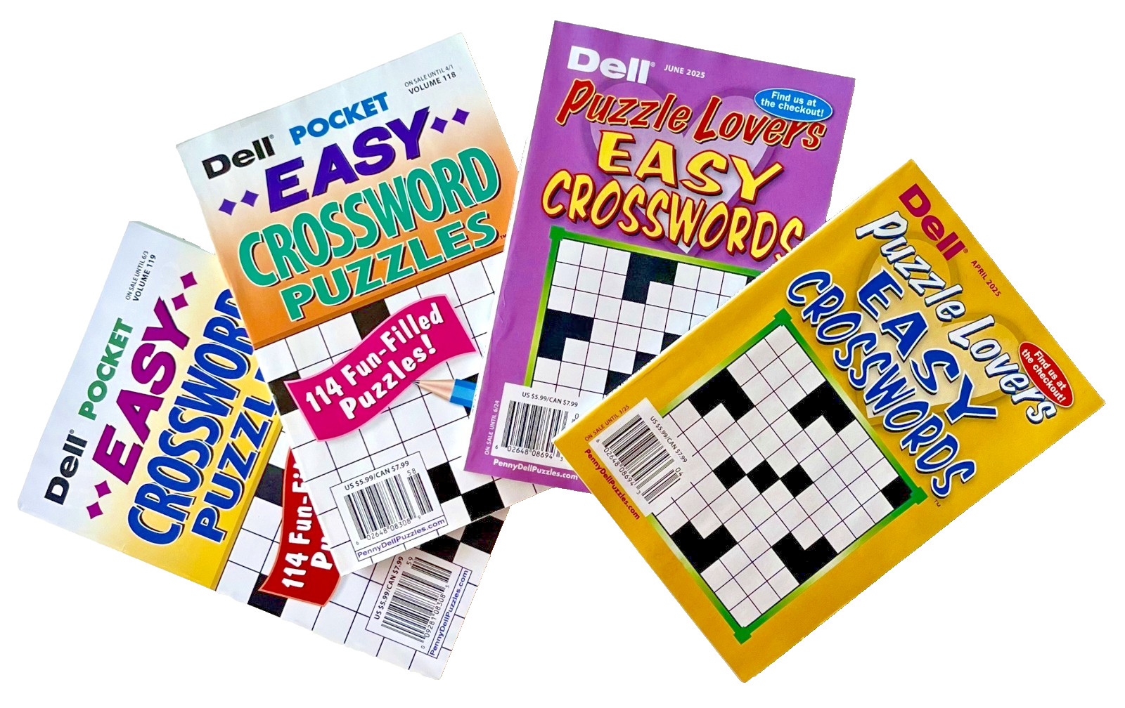 NEW Lot of 4 Penny Press Dell Easy Pocket Puzzle Lovers Crosswords Puzzle Books