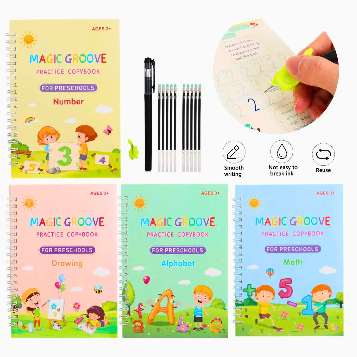Magic Grooved Writing Practice for Kids,Reusable Grooved Handwriting Workbooks
