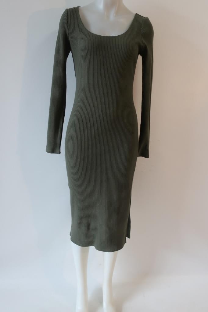 NWT Womens Calvin Klein Jeans Green Ribbed Midi Dress S