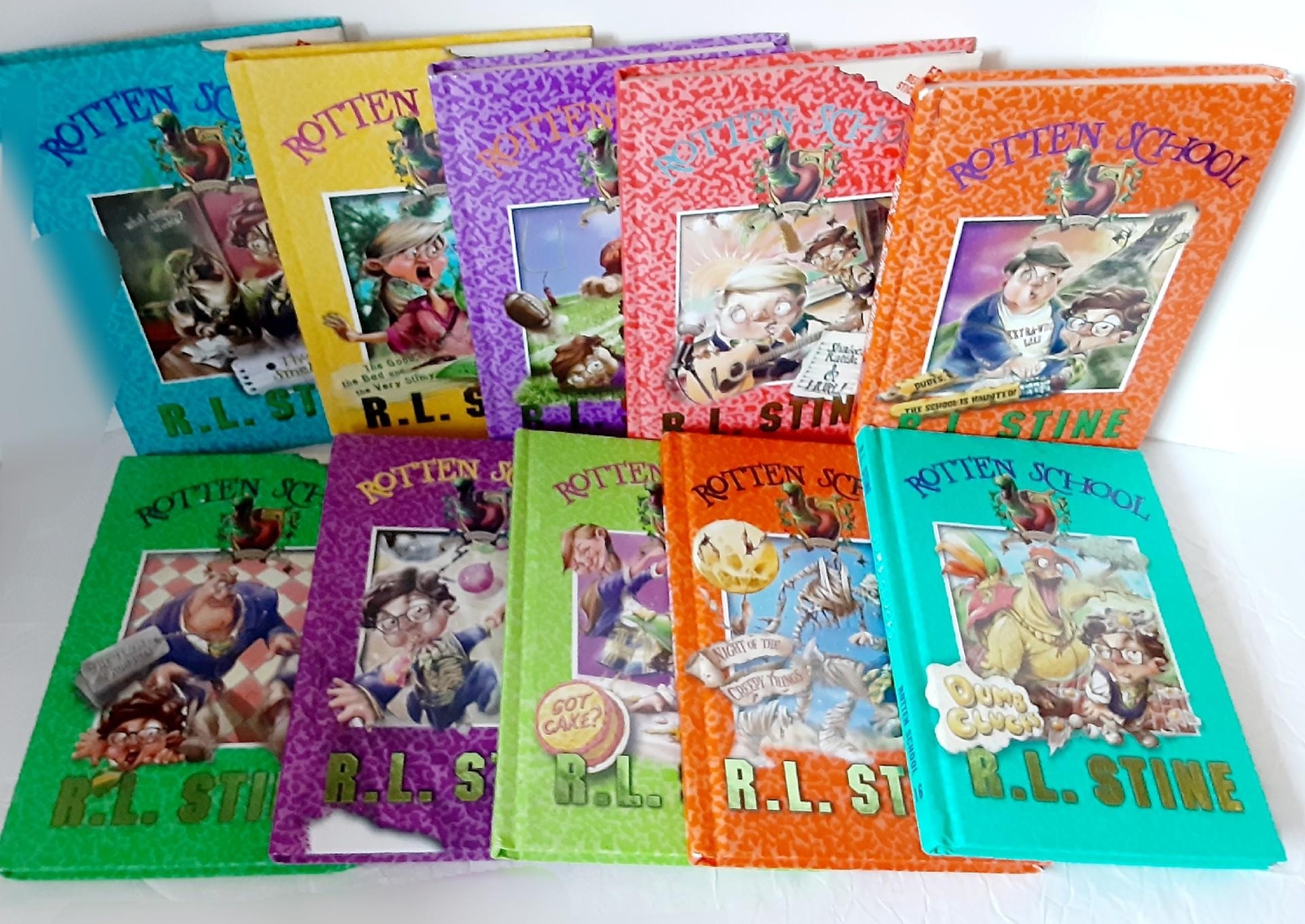 R.L.Stine ROTTEN SCHOOL Series Lot of 10 Hard-cover HTF