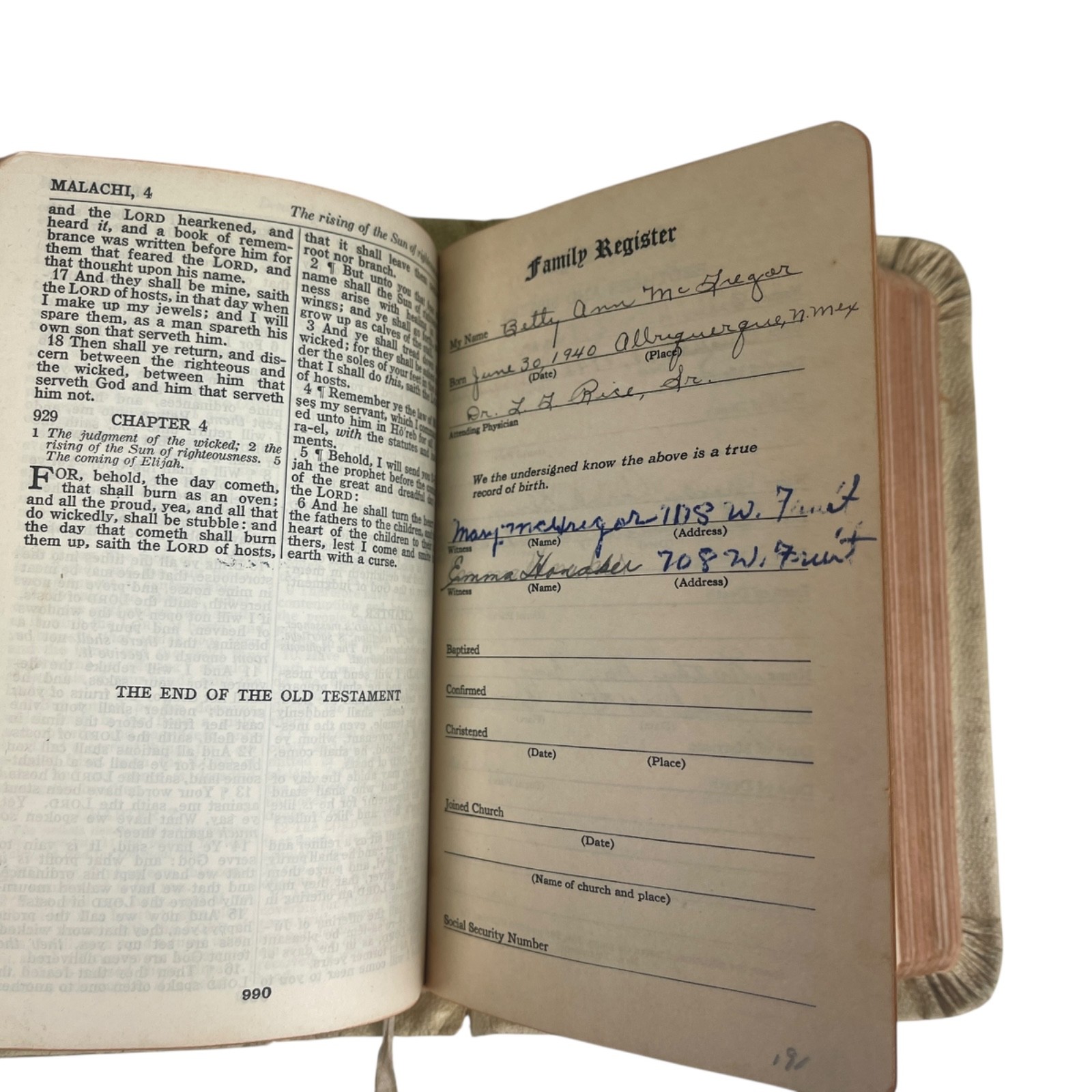 Vintage 1949 KJV HOLY BIBLE King James Version White Bold Print Leather 8 Inch
