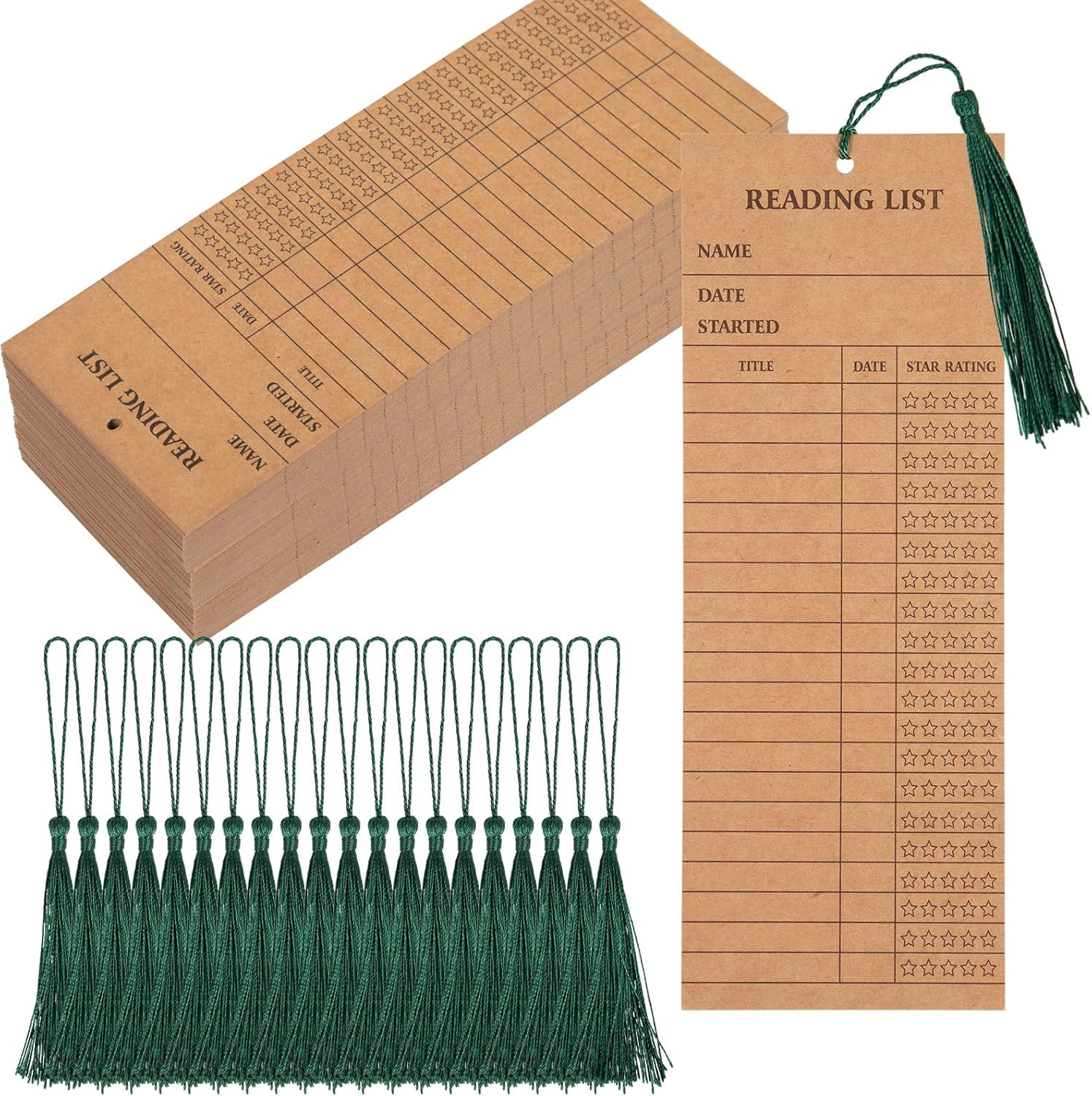 100 Reading List Bookmarks Kraft Cards with Tassels Library Log Cards Set Brown