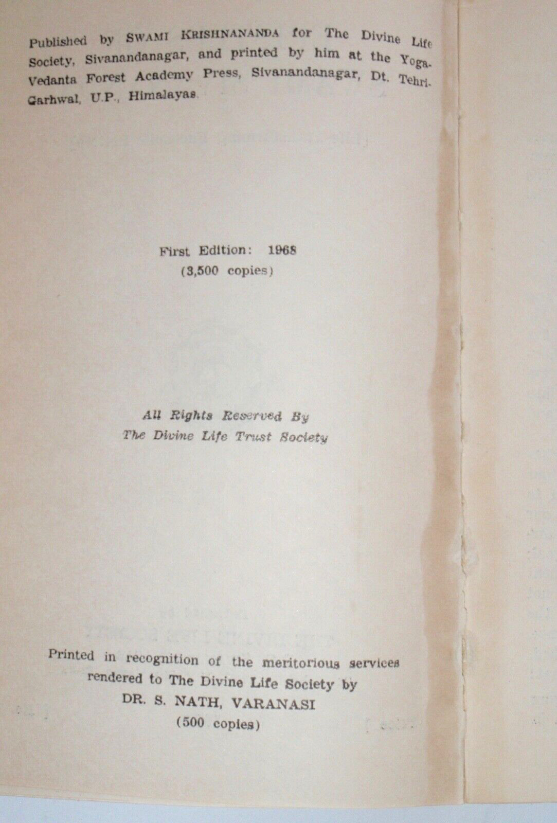 Epistles of Swami Sivananda 1st Edition 1968 Divine Life Society 3,500 Copies PB