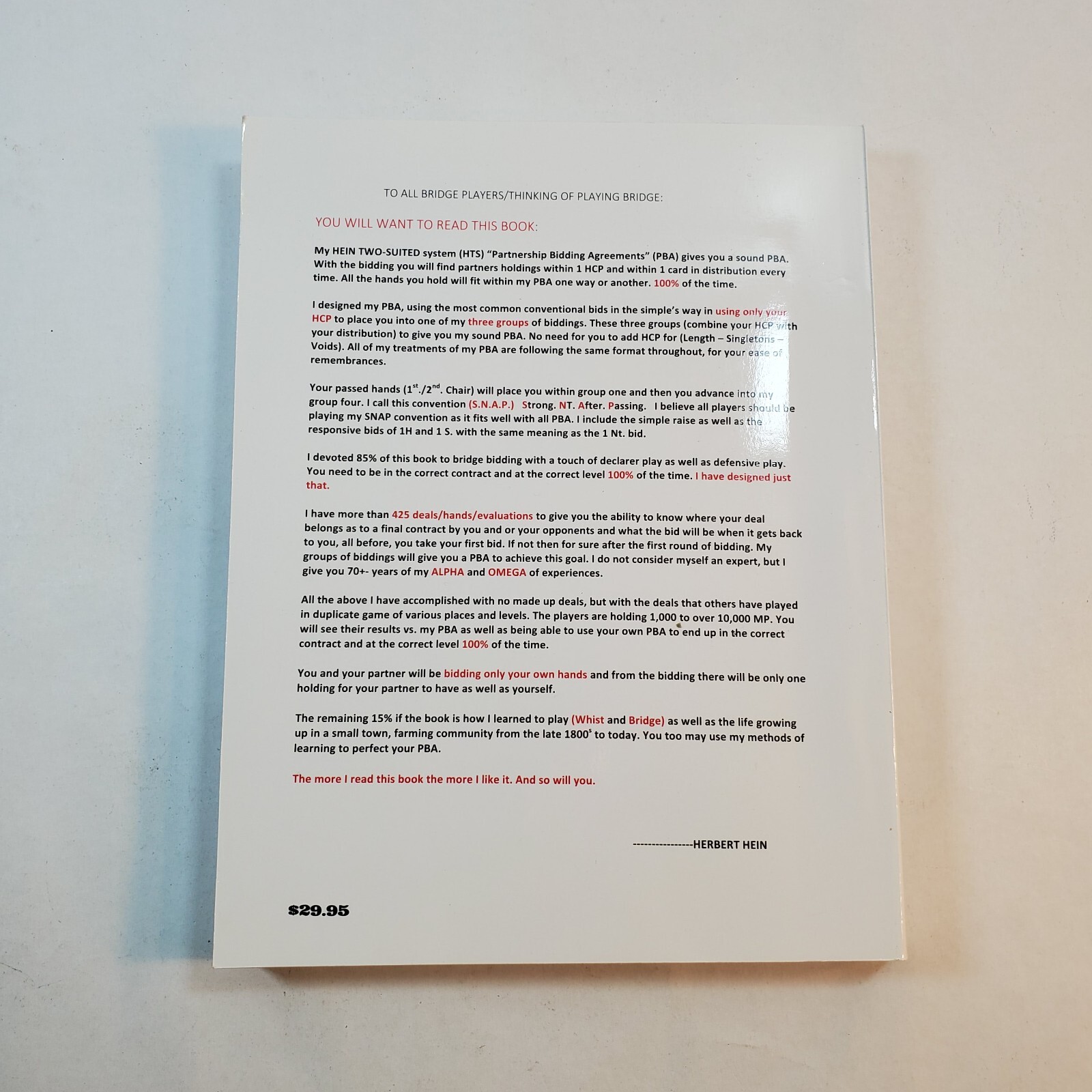Hein Two-Suited System Partnership Bidding Agreements by Herbert Hein Signed PB