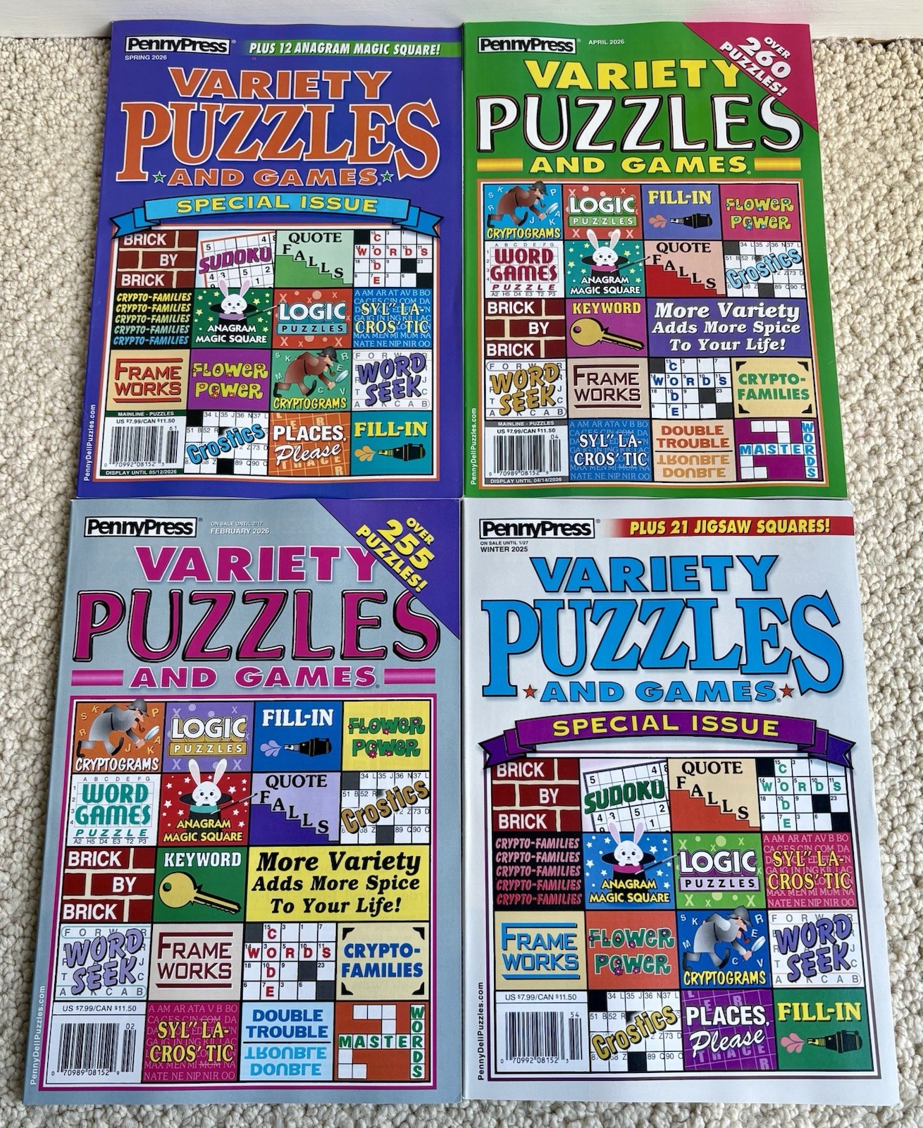 Lot of 4 New Penny Press Variety Puzzle Books – Variety Puzzles And Games
