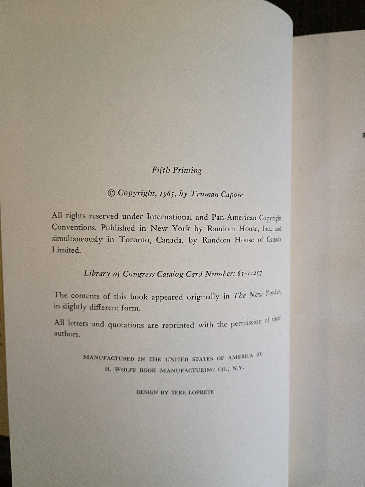 In Cold Blood By Truman Capote,1965 HC/DJ VG