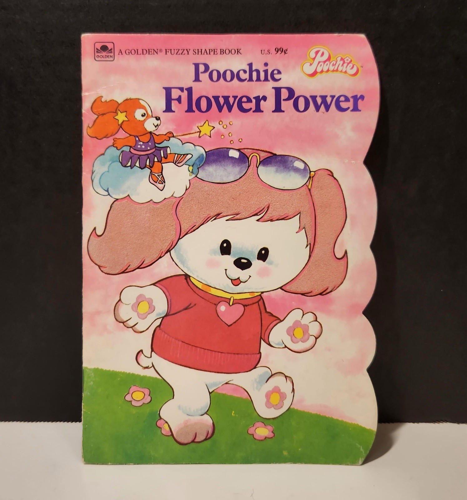Vintage 1983 Poochie Flower Power Golden Fuzzy Shape Book Mattel Golden Press