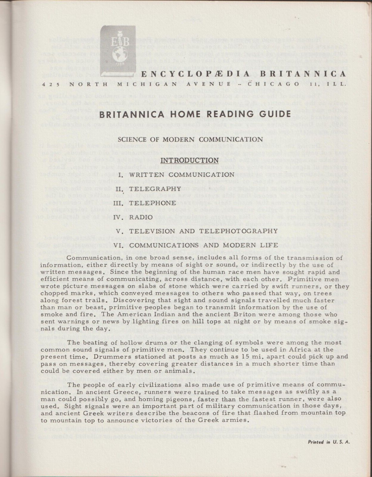 1962 BRITANNICA Communication Home Reading Guide Booklet 24 Pages