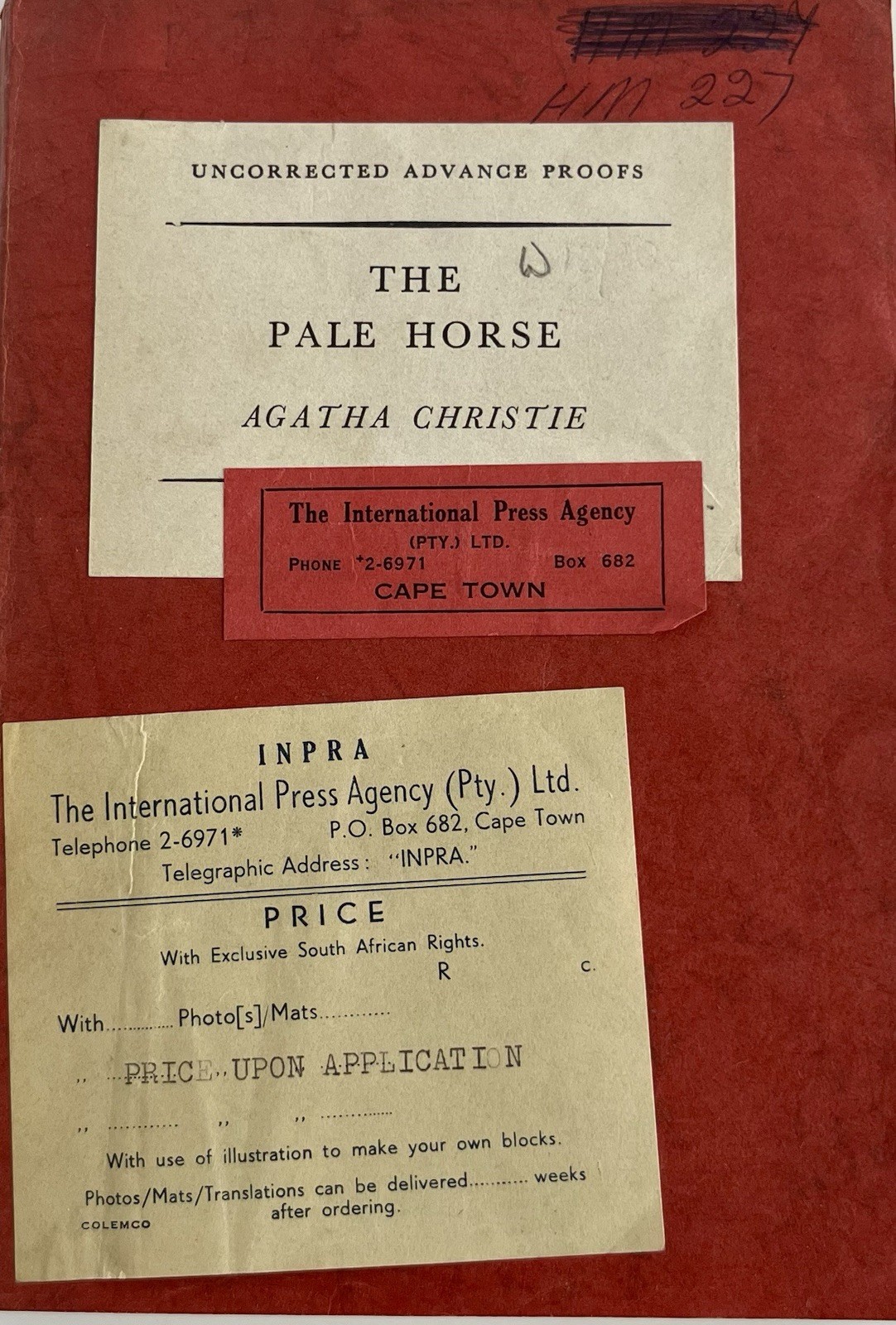 Agatha Christie-The Pale Horse Uncorrected Advance Proof 1961 Collins Crime Club