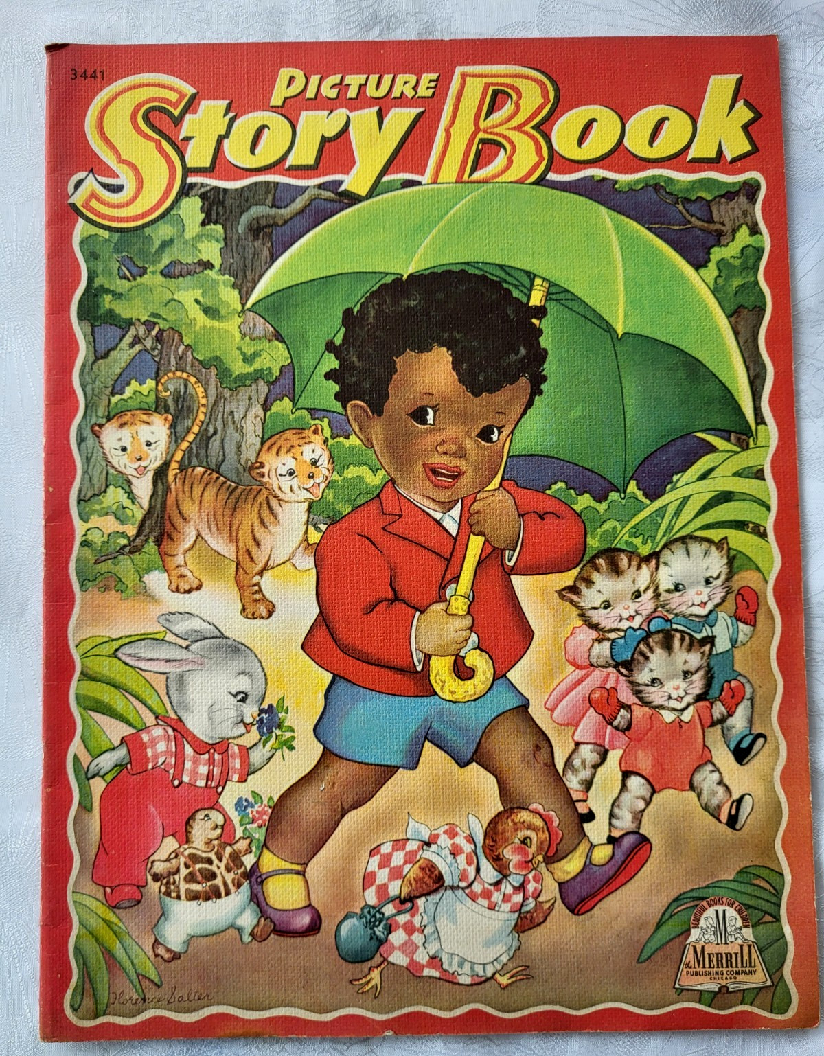1943 Merrill PICTURE STORY BOOK Nursery Rhymes Sambo Cloth-Like Florence Salter