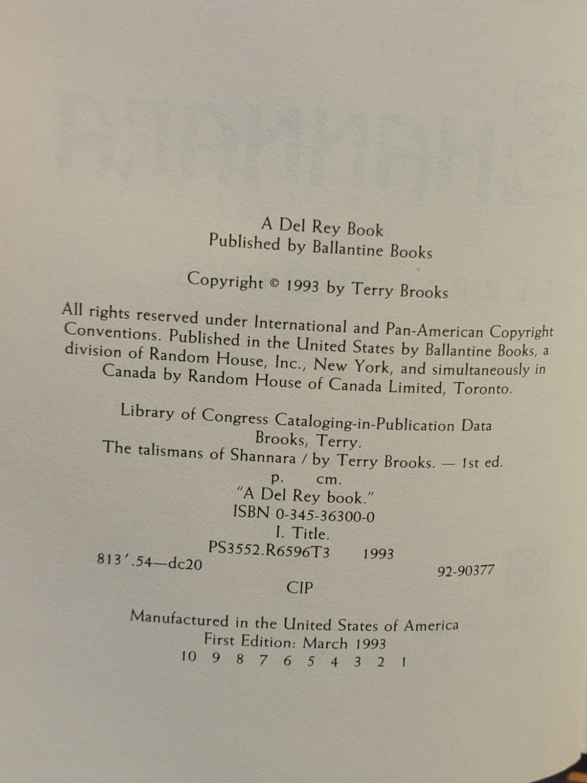 Talismans of Shannara by Terry Brooks (1993, Hardcover) 1st Edition BCE Like New