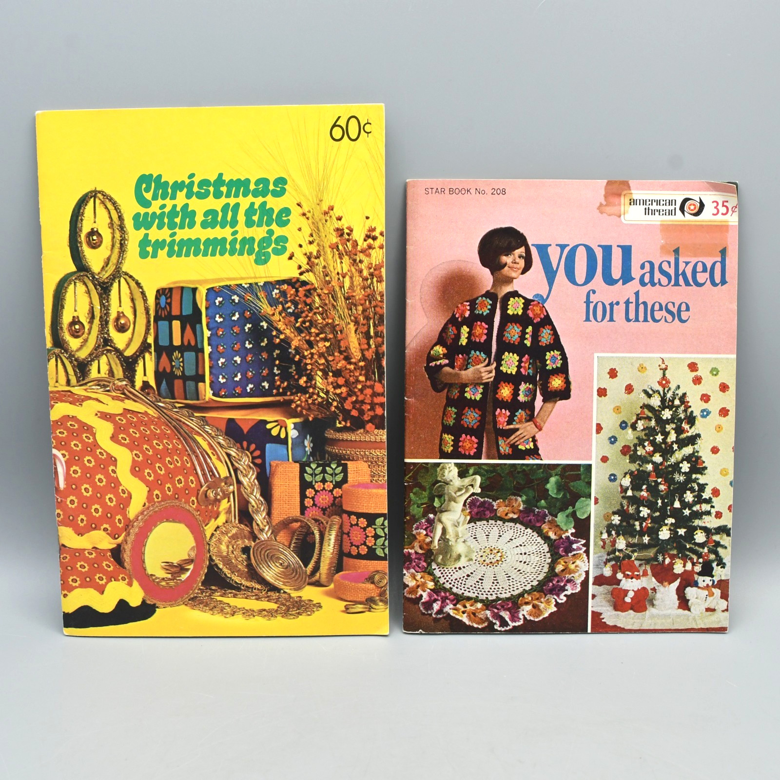 Christmas Craft Knit Crochet Pattern Booklet Lot 1970s Afghan Coat Ornaments