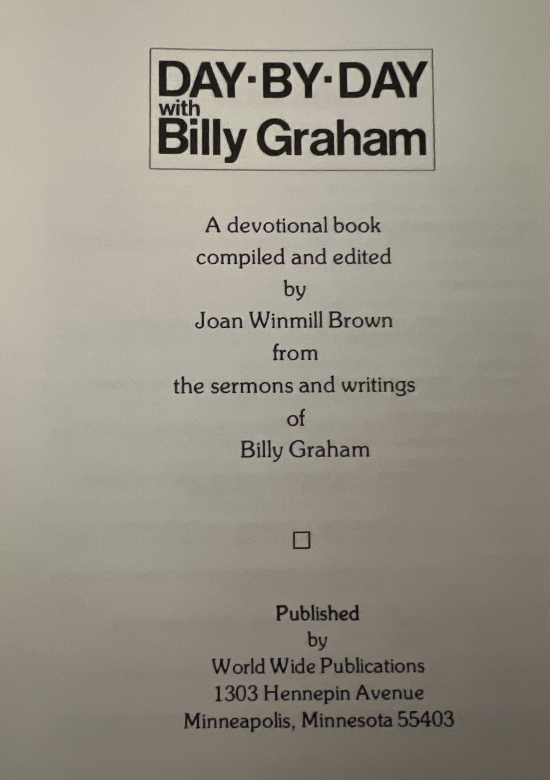 Vintage 1976 Day by Day with Billy Graham Paperback Book Joan Winmill Brown