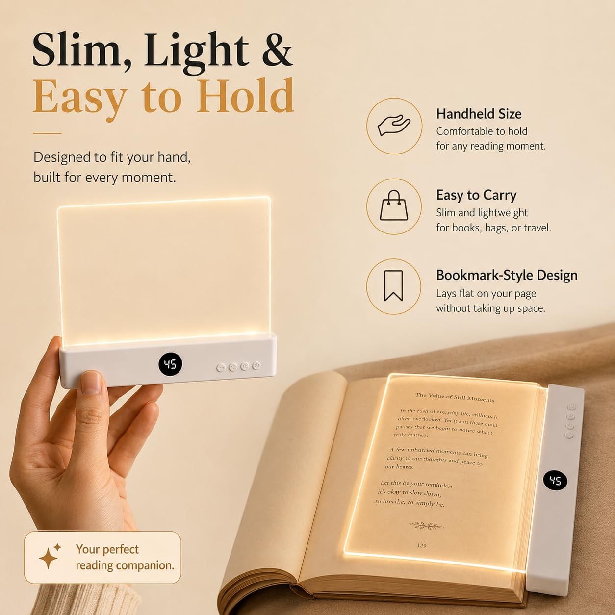 Book Light, Rechargeable Clear Flat Book Lights for Reading in Bed at Night w…