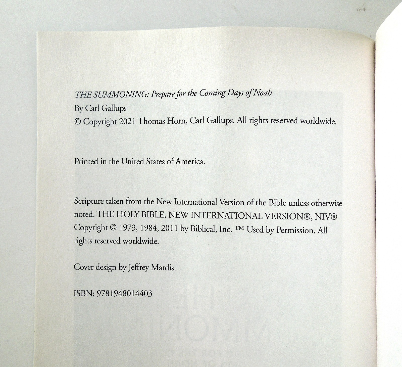 The Summoning – Carl Gallups, 2021 sc, Defender Publishing