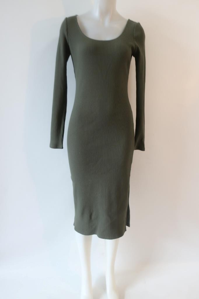 NWT Womens Calvin Klein Jeans Green Ribbed Midi Dress S