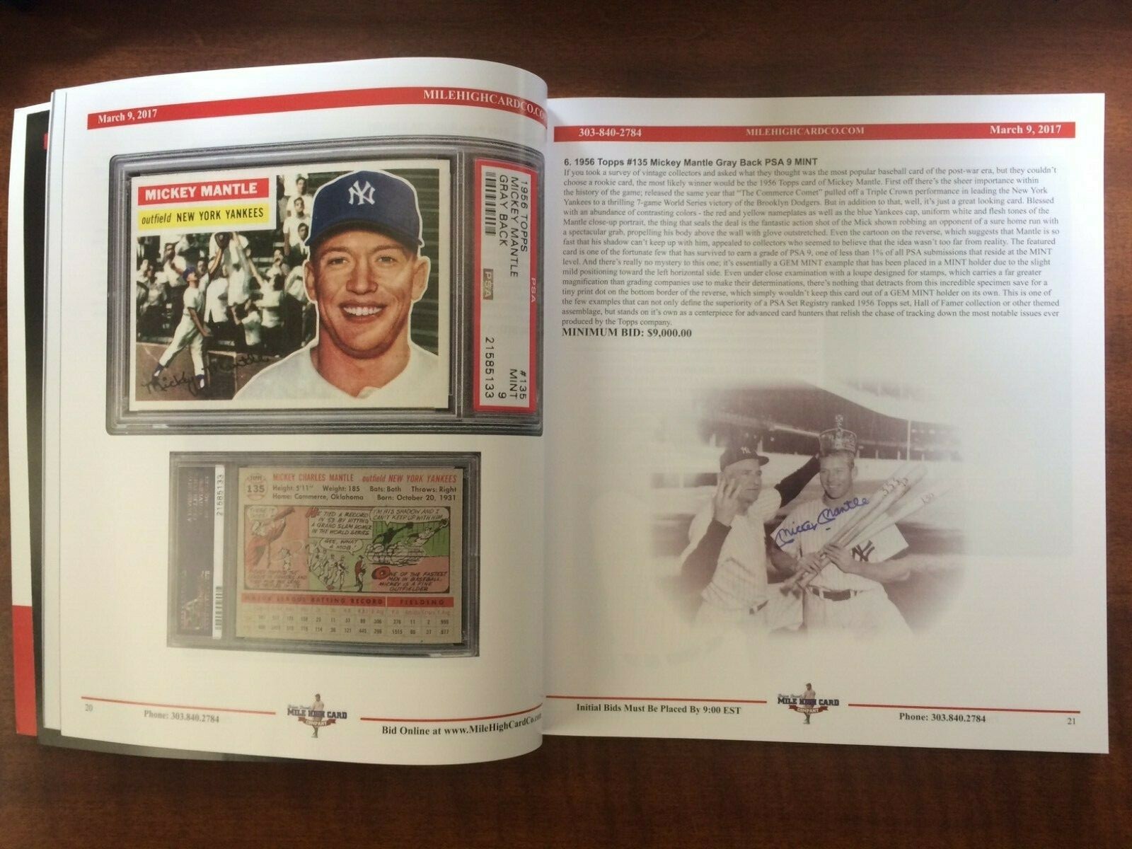 3/9/2017 Mile High Card Company Auction Catalog 200 pages Walter Johnson/Mantle