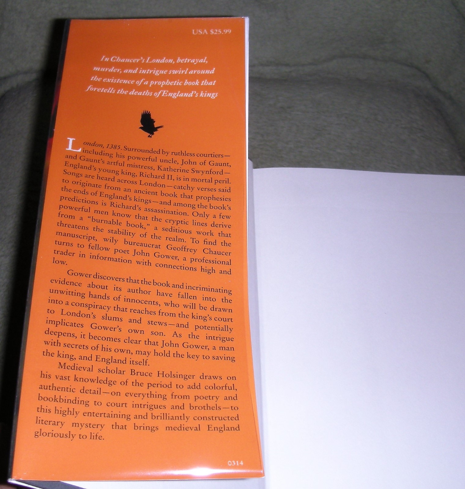 A BURNABLE BOOK by Bruce Holsinger 2014 HC/DJ ~ 1st Edition 1st Printing + Cover