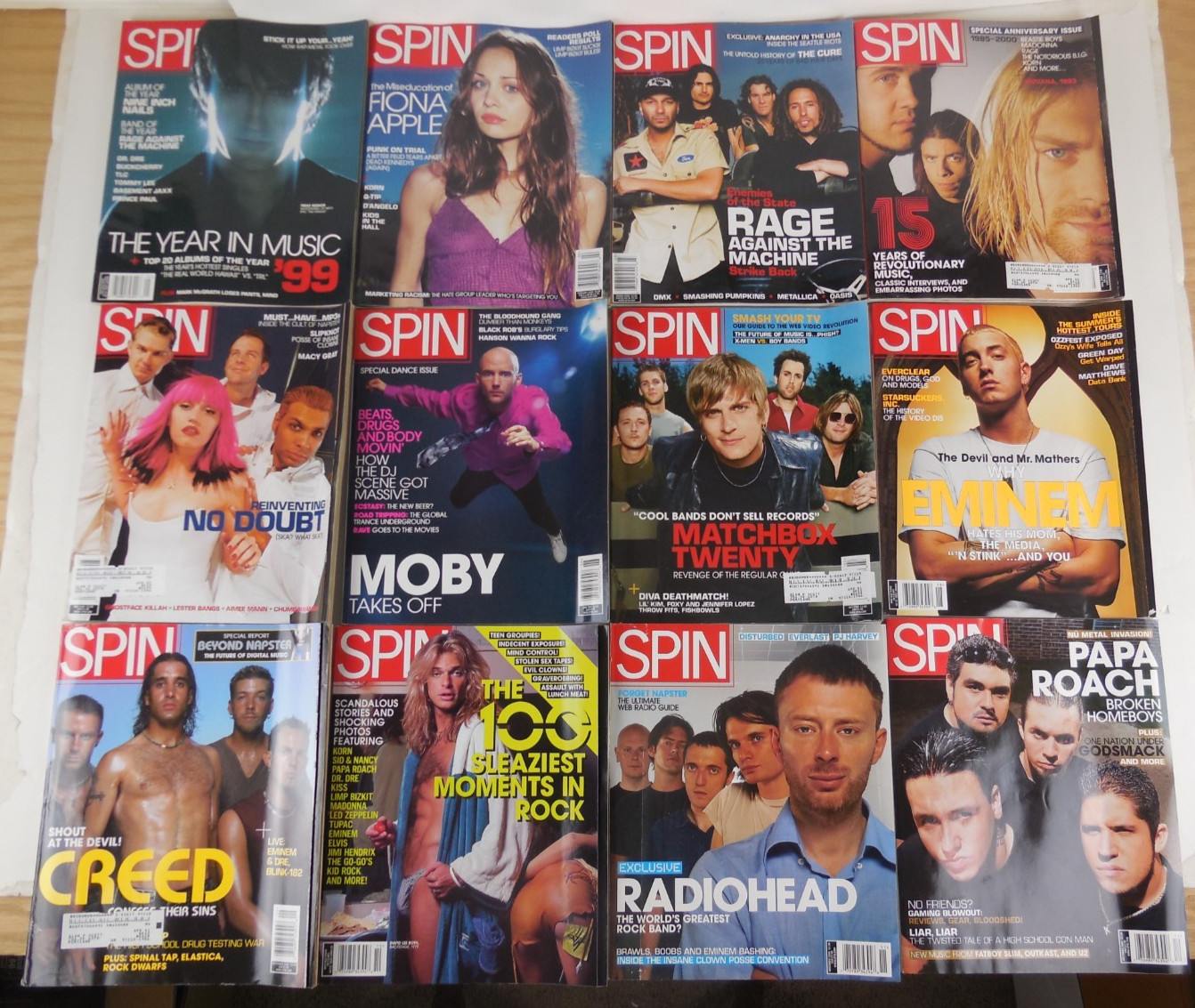 2000s Spin Magazine Lot 12 FULL year – RAGE MOBY Eminem Radiohead Matchbox CREED