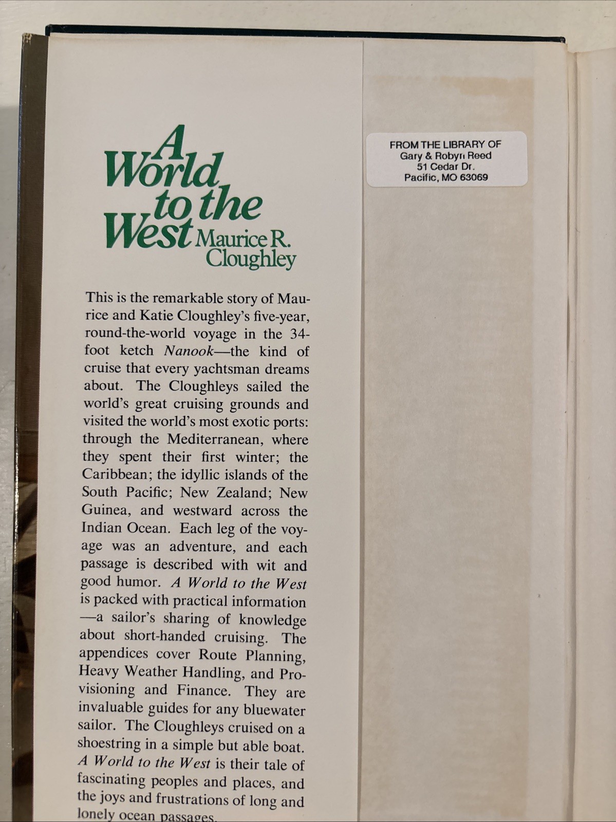 A world to the west: A voyage around the world Cloughley, Maurice R