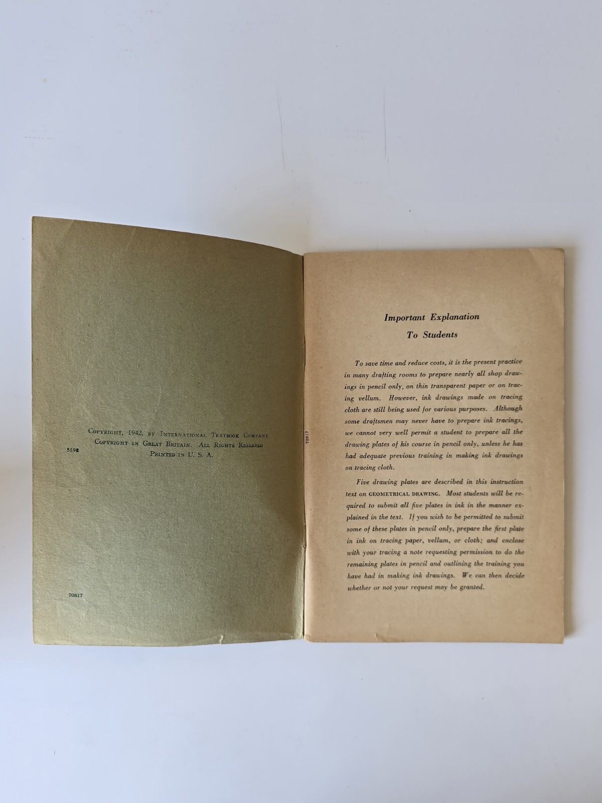 1942 Geometrical Drawing I.C.S. 1st Edition Study Guide Booklet