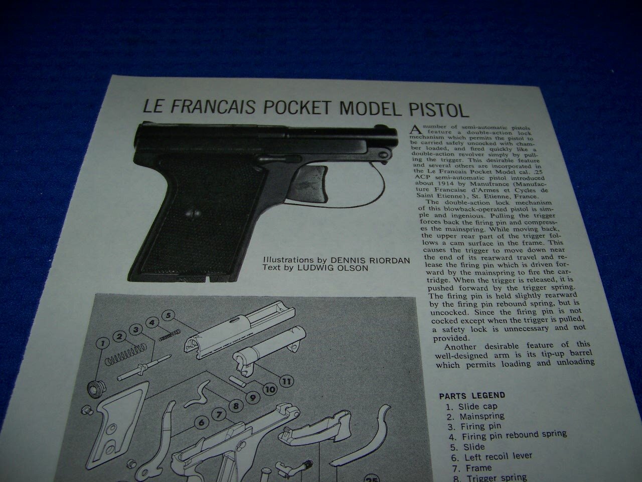 LE FRANCAIS POCKET MODEL (.25) PISTOL..TAKEDOWN/EXPLODED VIEW..(865BB)