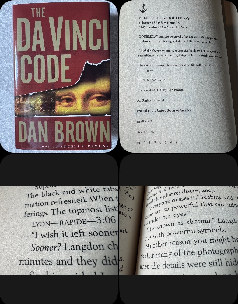 The Da Vinci Code TRUE 1st ed. 1st Print +Printing Errors. Dan Brown 2003 HC/DJ