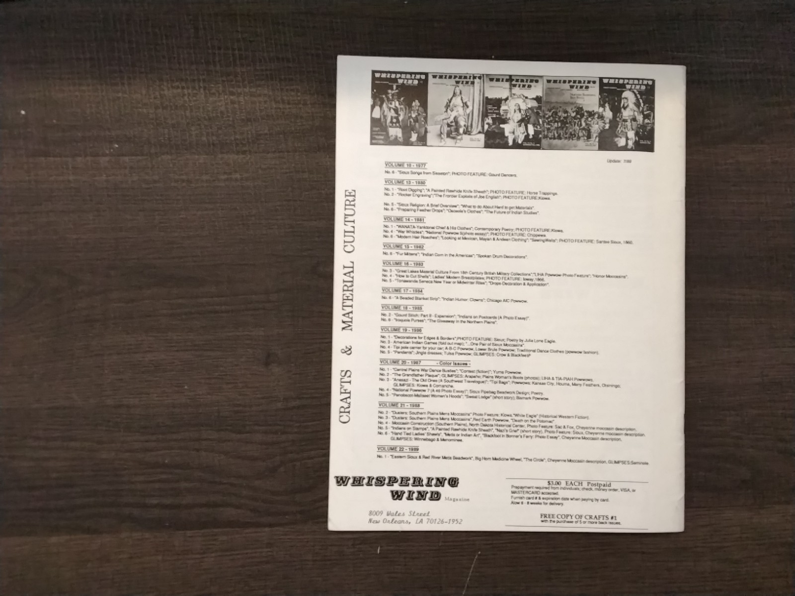 Whispering Wind Magazine Spring-Winter 1989 Volume 22 No. 1-2 No. 4-6