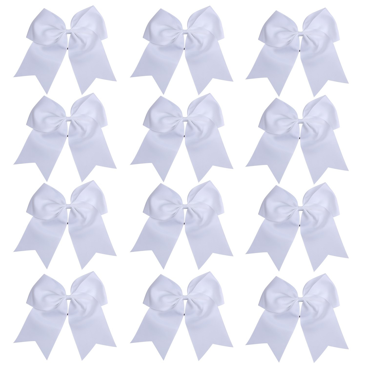 8 Inch Cheerleader Bows Ponytail Holder Solid 1 Count (Pack of 10), White