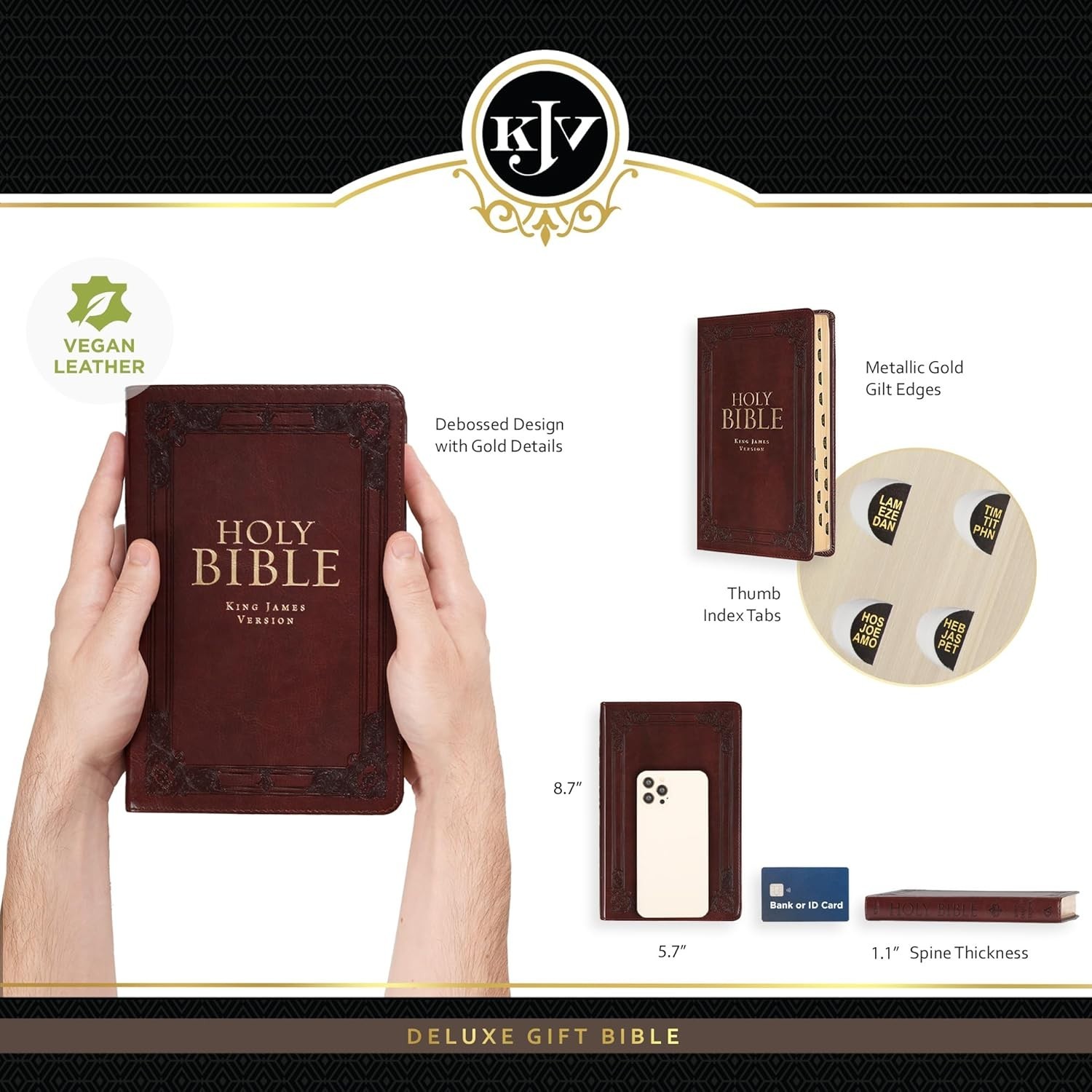The Holy Bible King James Version Thumb Indexed Burgundy Faux Leather Gift Bible