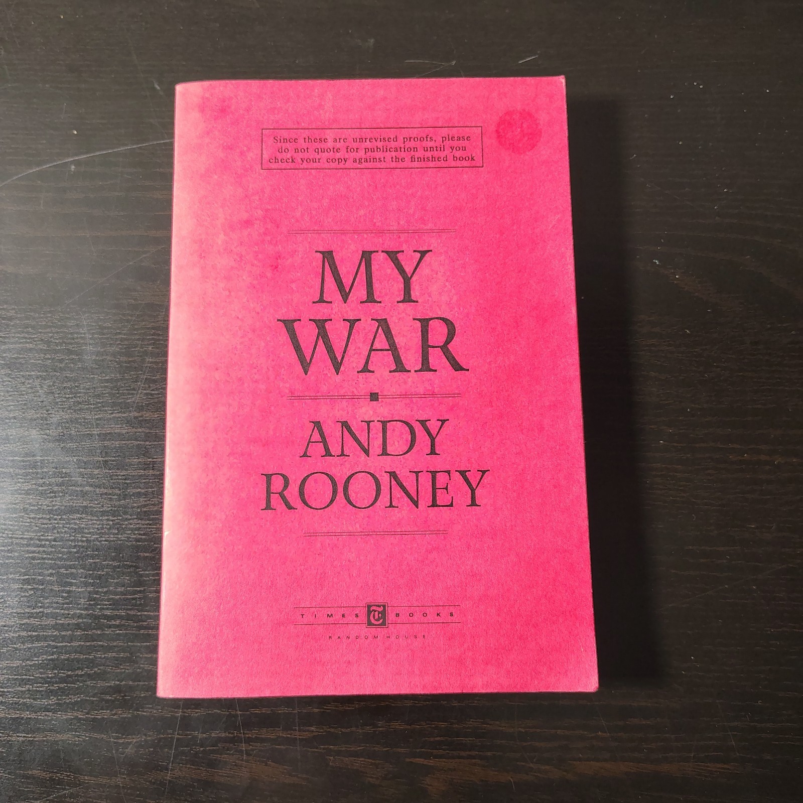My War by Andy Rooney (1995 Paperback) ADVANCE READER COPY, Autobiography, WWII
