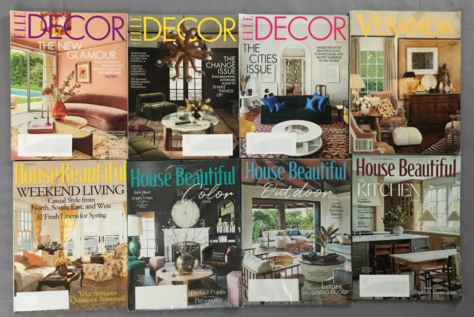 8 Magazine Lot Elle Decor-2022 House Beautiful-2003 & 2022 Veranda-2004