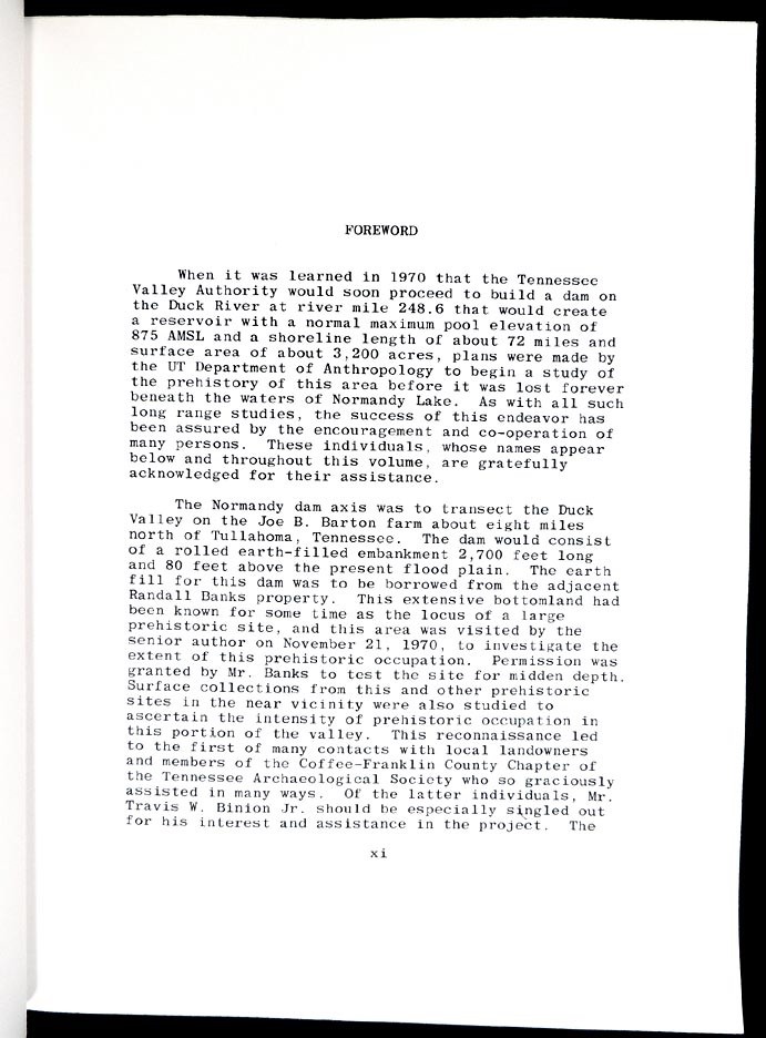 Normandy Reservoir Salvage Project Environmental Setting Typology & Survey Vol 1