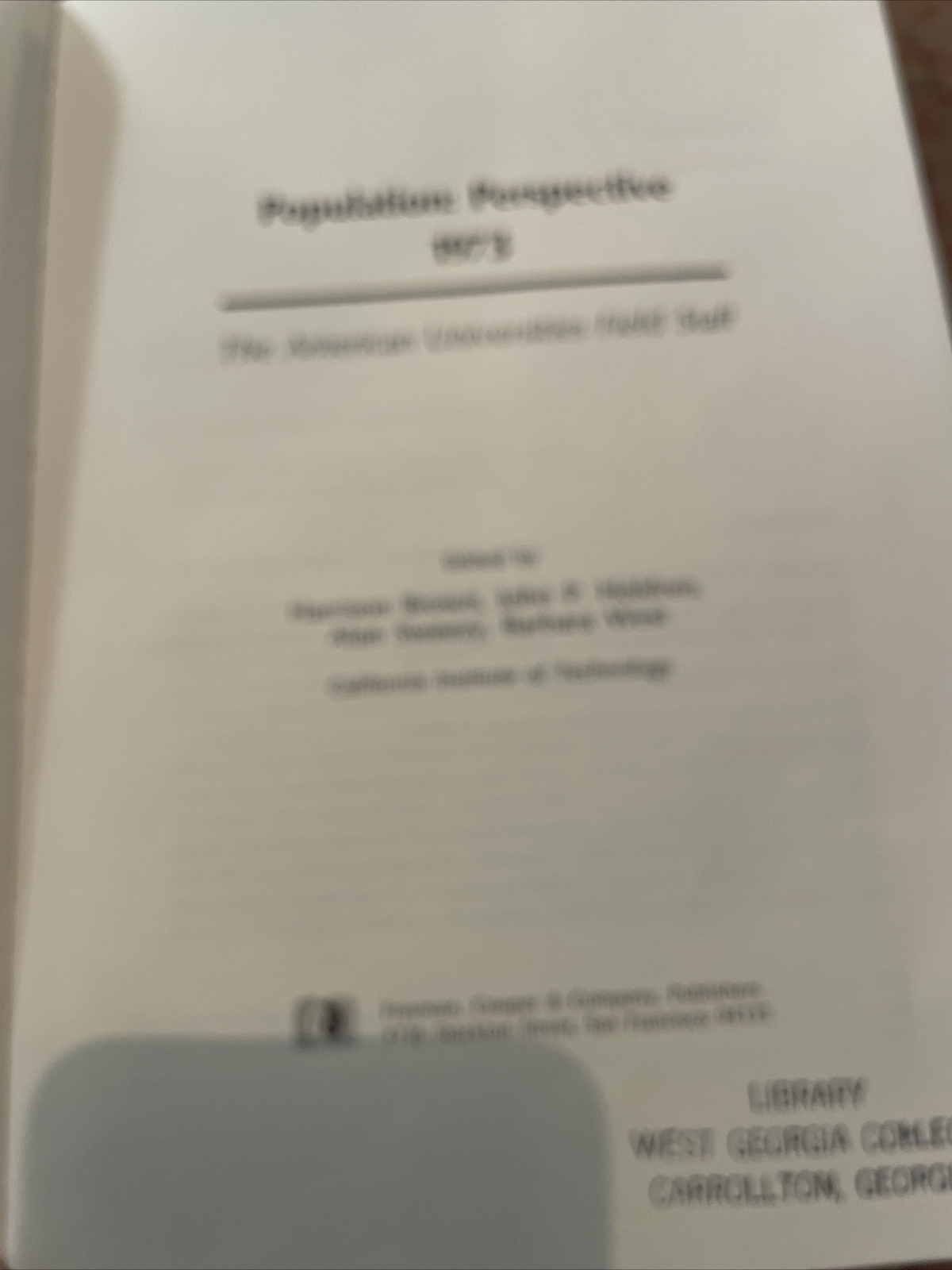 Population: Perspective 1973 / The American Universities Field Staff