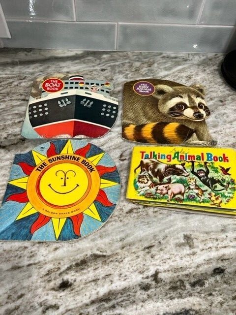3 Vintage Golden Shape Books 1 Talking Animal Book (Does Not Work)